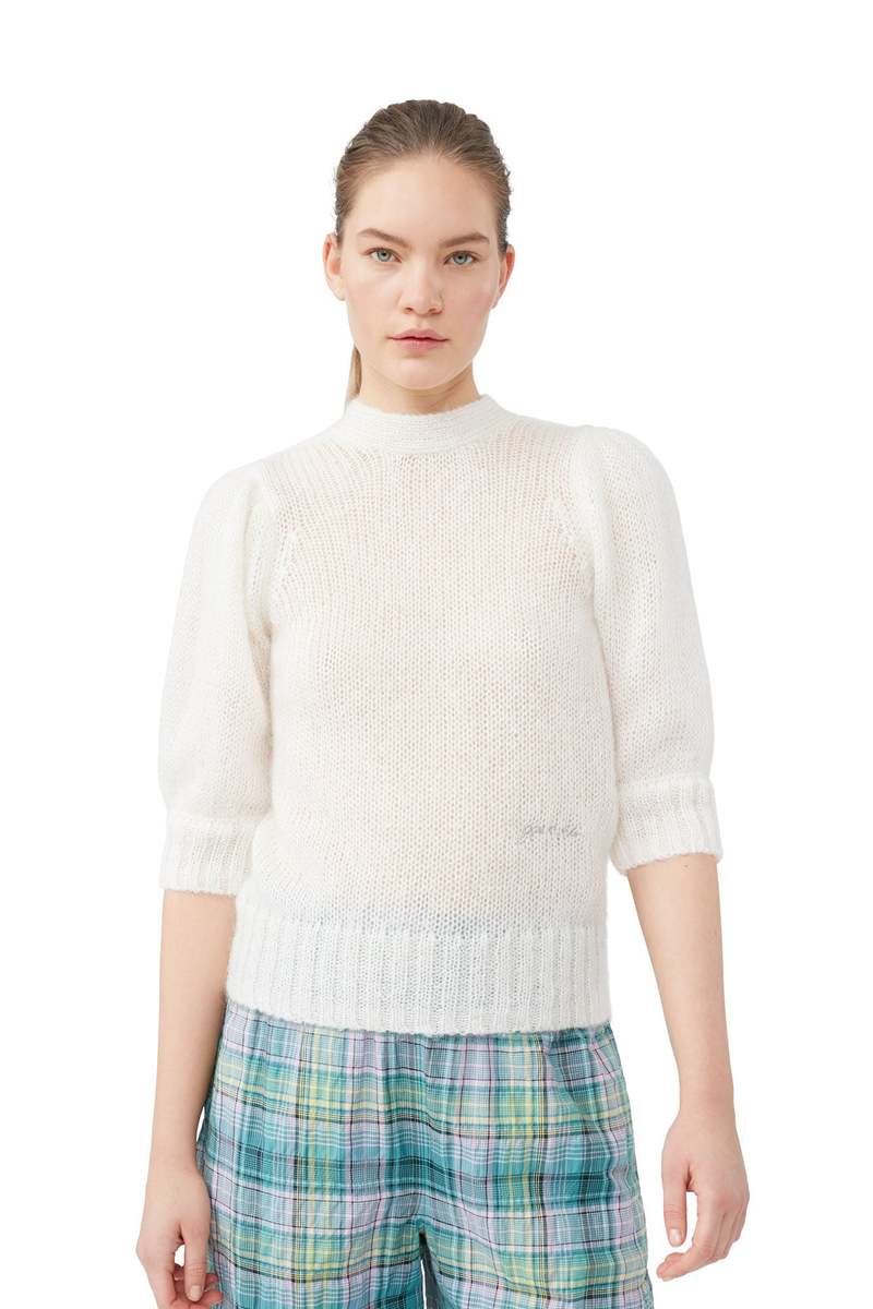 Ganni Mohair Open Back Top - Egret | Garmentory