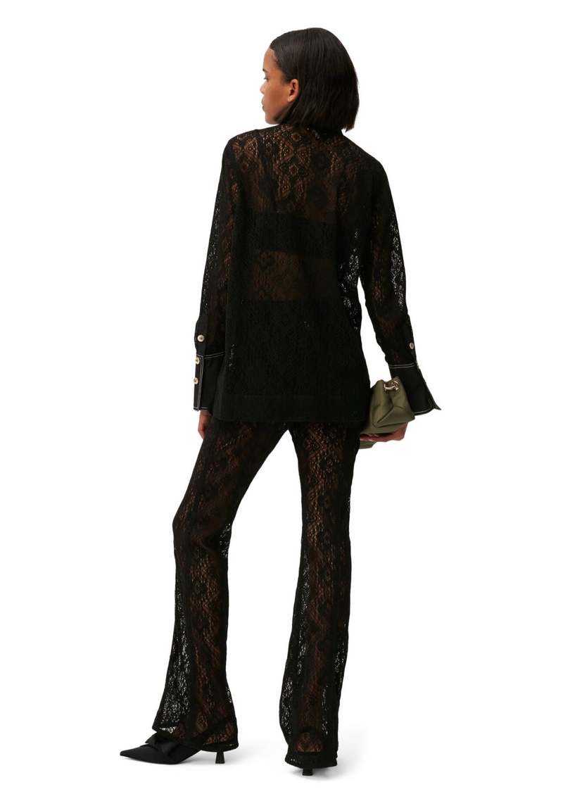 GANNI セミシアフレアトレス W0520 099 Black Black Technical Organza Corset Midi Dress | GANNI US
