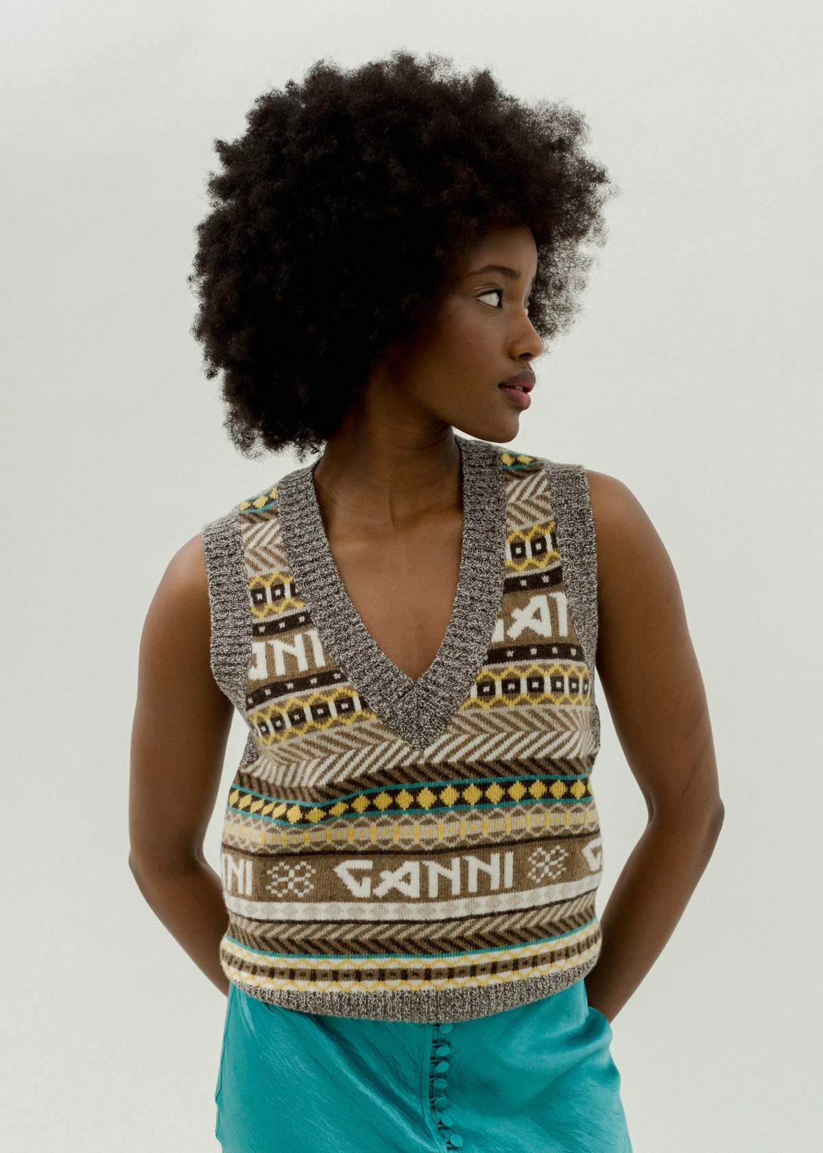 Ganni Logo Wool Mix Vest - Pale Khaki | Garmentory