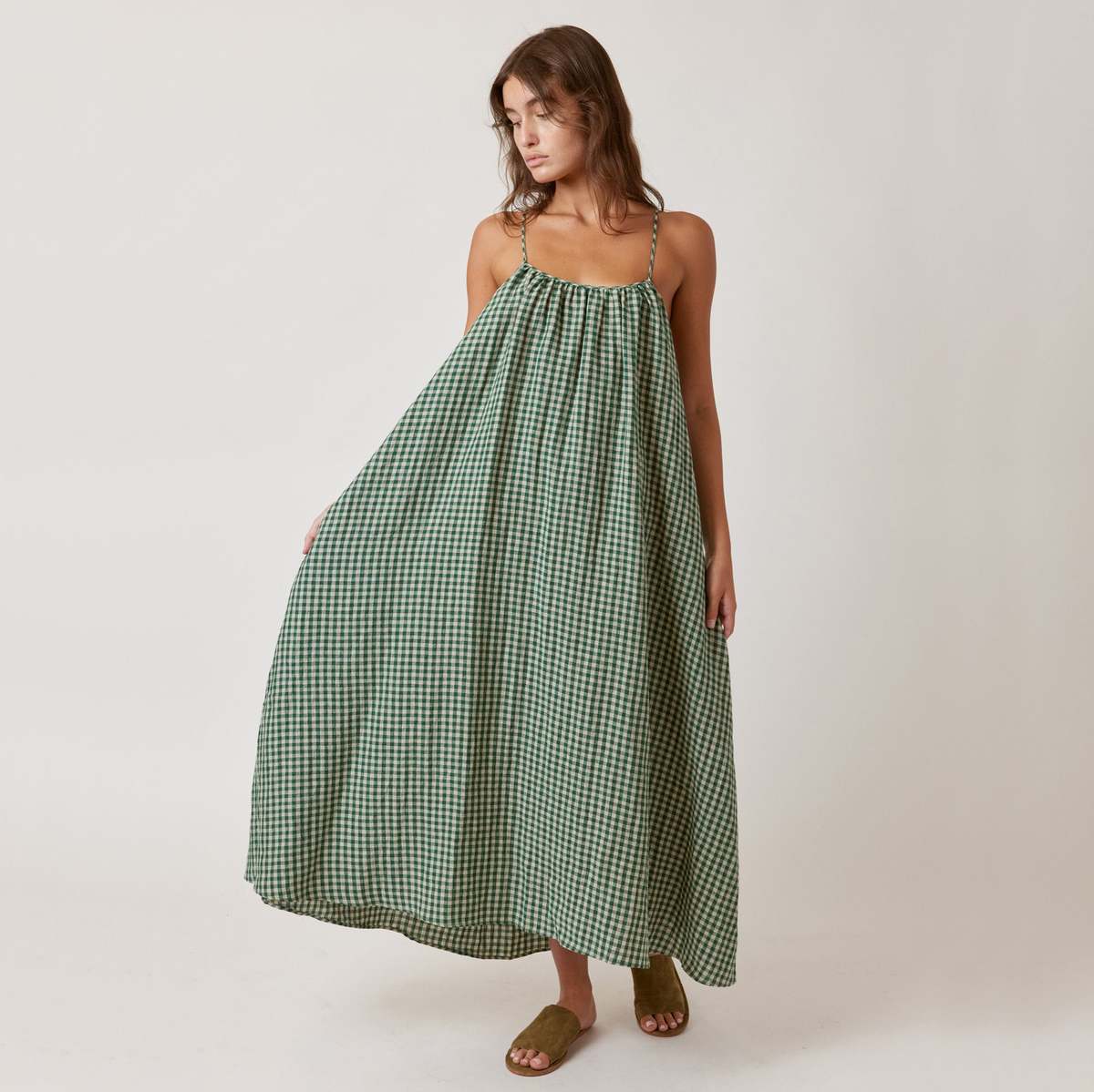 amente Tie Back Gingham Ankle Dress - Kelly Green | Garmentory