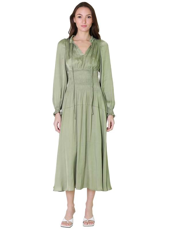 knee length dresses for ladies Feminine Dark Sage Green Ditsy Floral Midi Dress  Shop the Mint