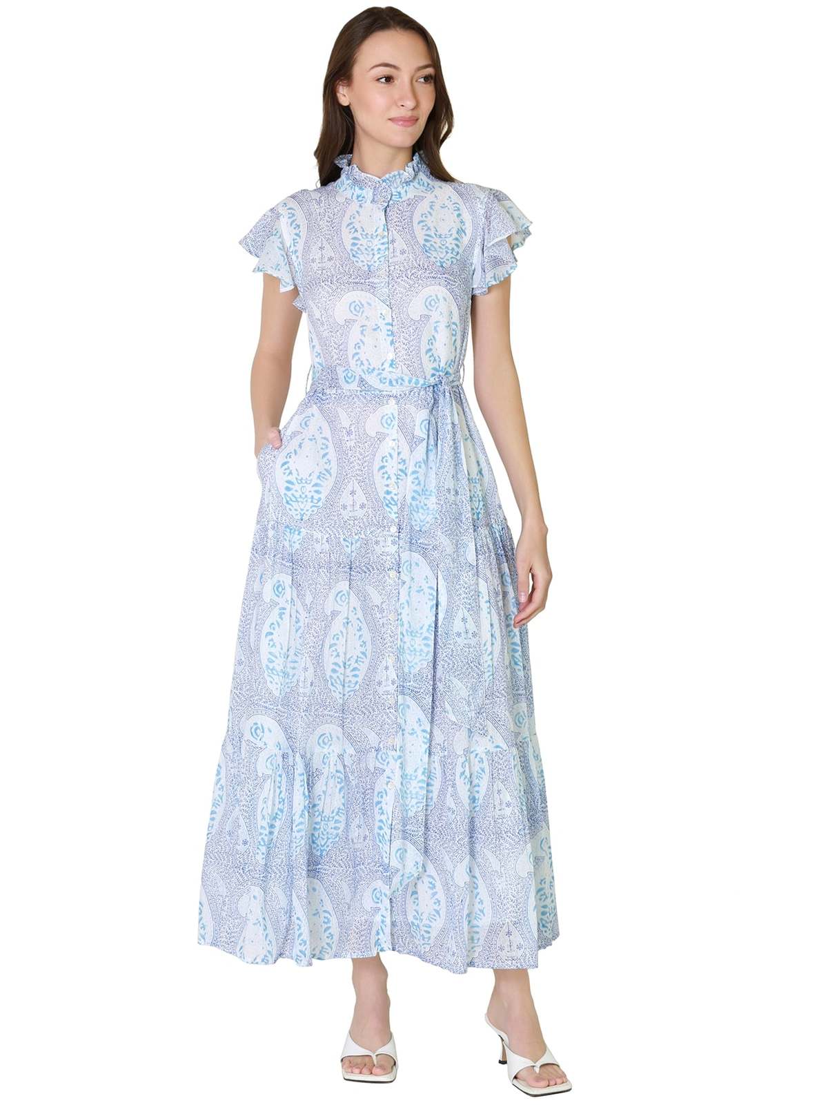 Oliphant Samode Ruffle Collar Maxi Dress Cobalt Garmentory