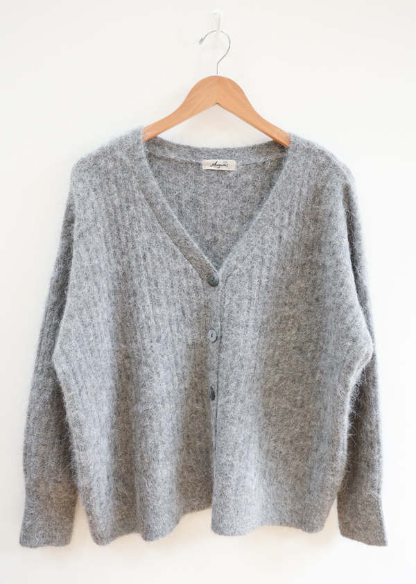 Ichi Antiquites Rib Stitch Cardigan - Grey | Garmentory