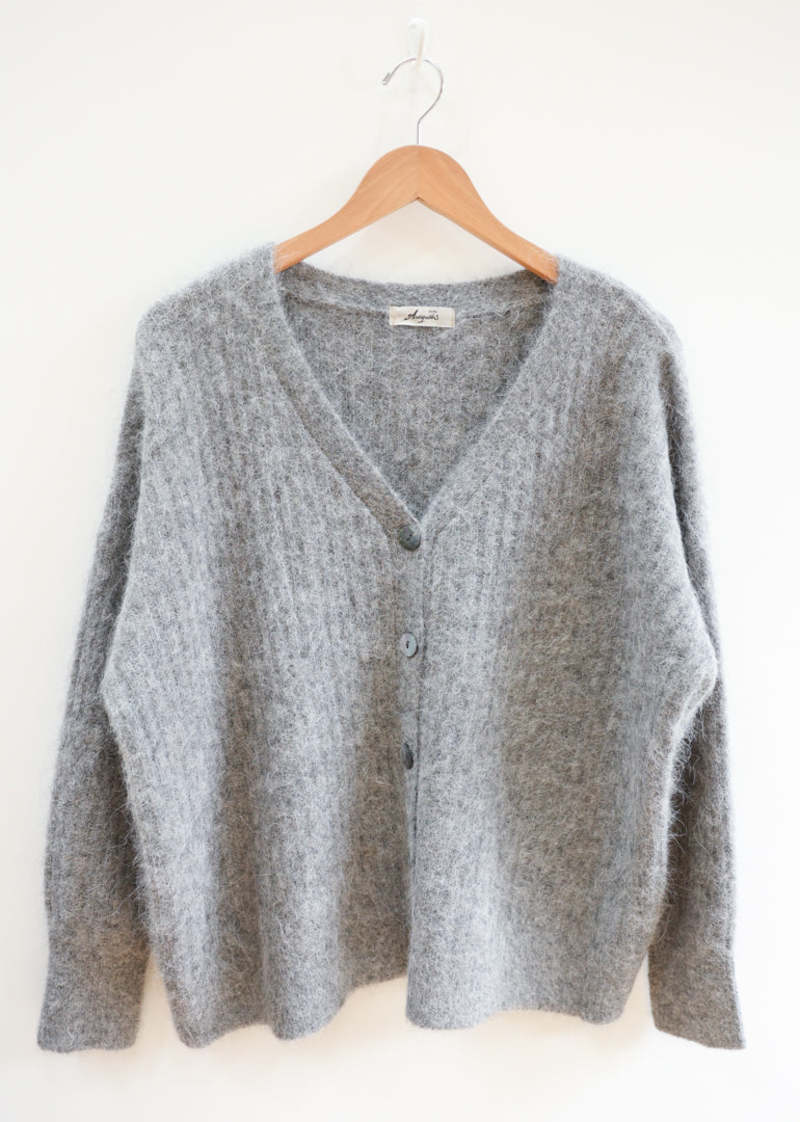 Ichi Antiquites Rib Stitch Cardigan - Grey | Garmentory