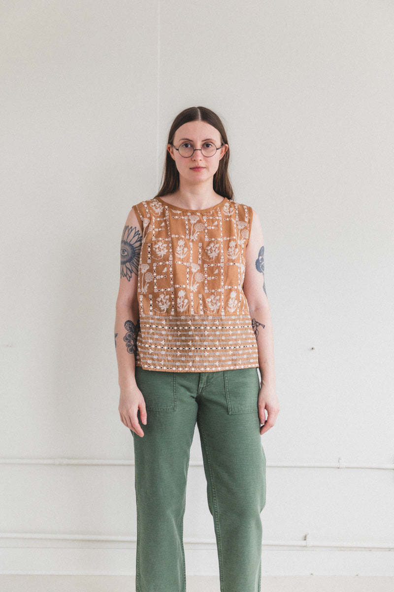 Antipast Garment Dyed Embroidery Top - Beige