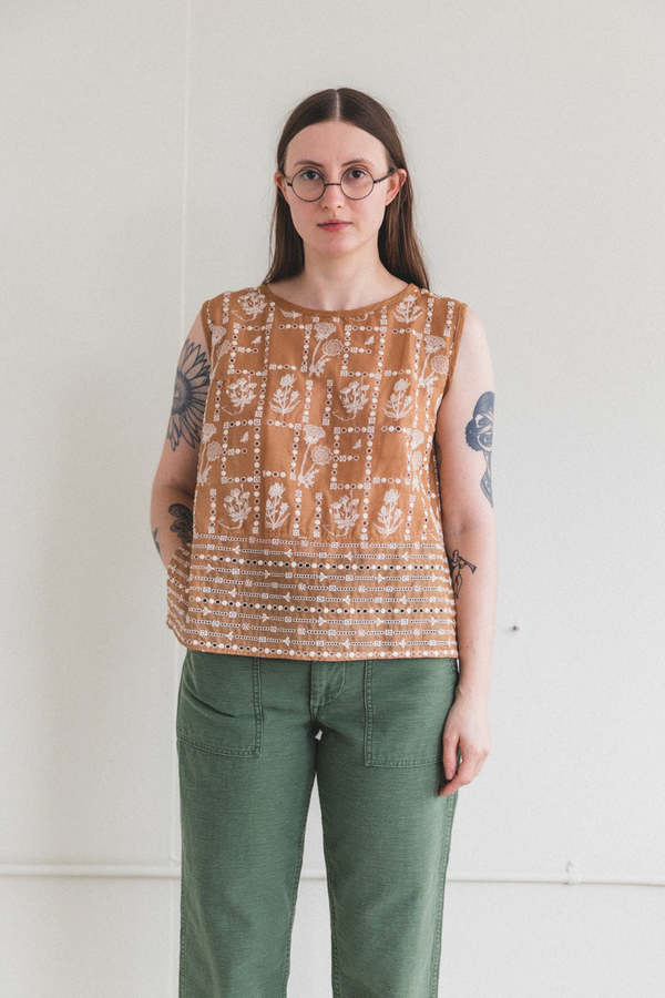 Antipast Garment Dyed Embroidery Top - Beige