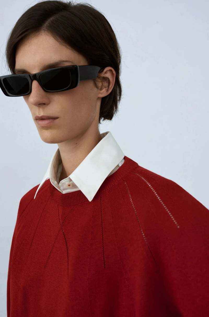 Cordera Silk Fretwork Sweater - Red