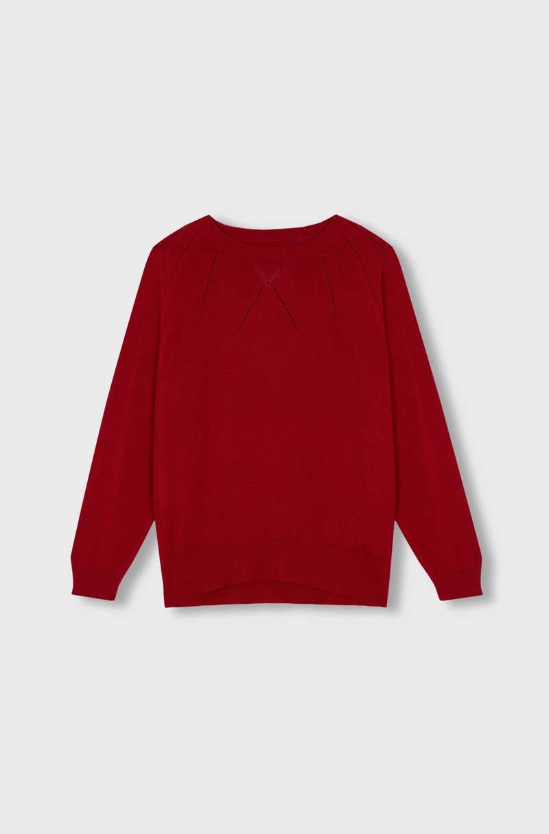 Cordera Silk Fretwork Sweater - Red