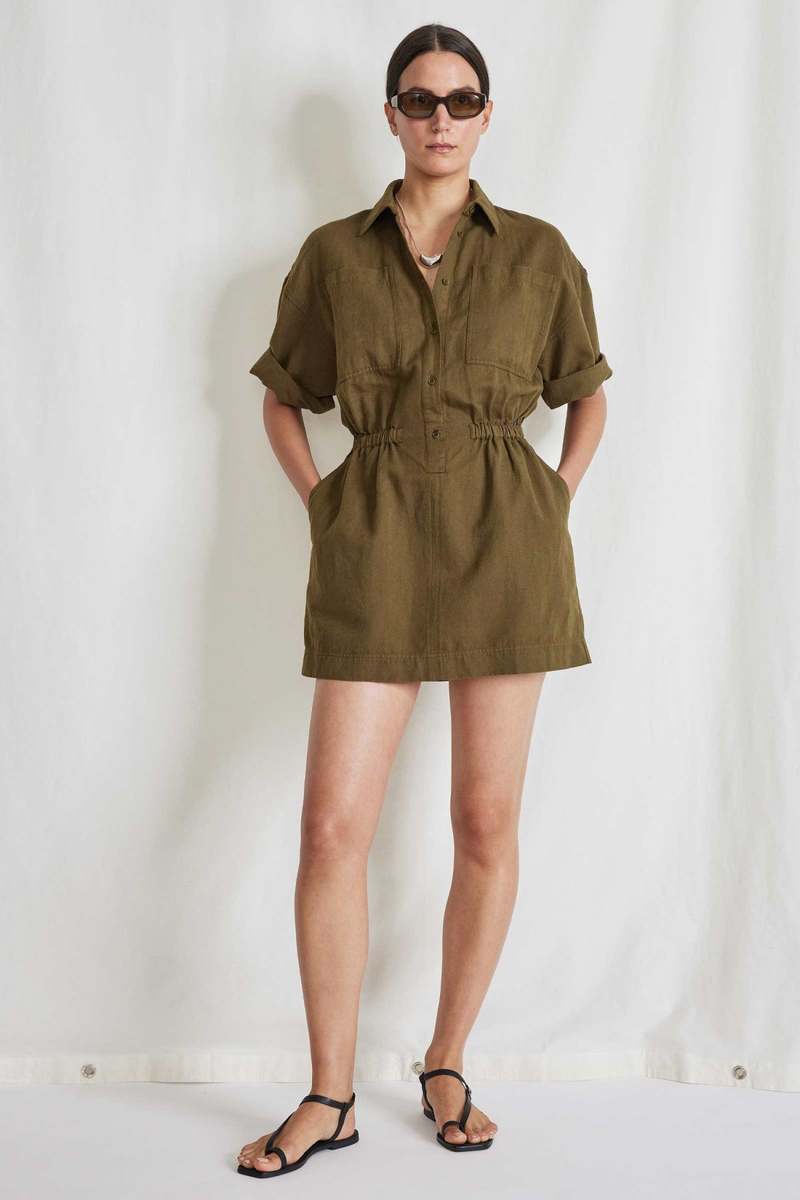 Apiece Apart Palmera Mini Dress - Olive | Garmentory