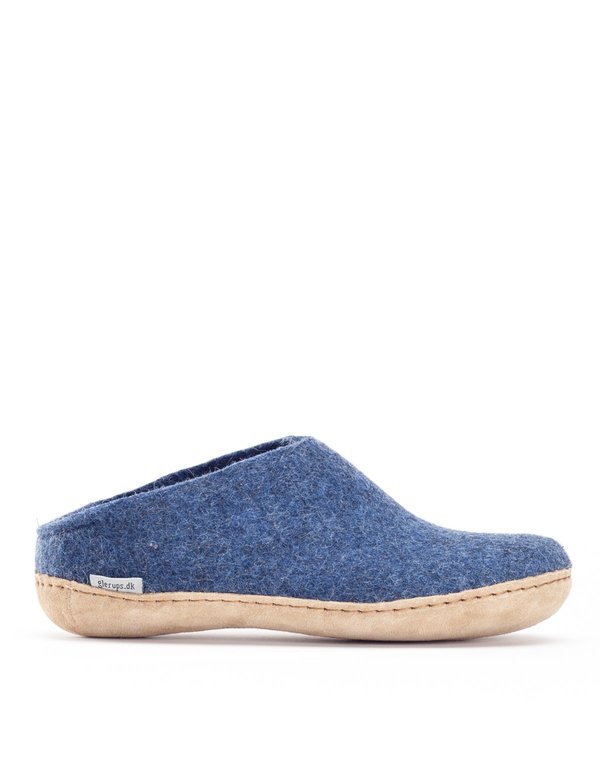 Glerups Women's Wool Slipper Leather Sole Denim Garmentory