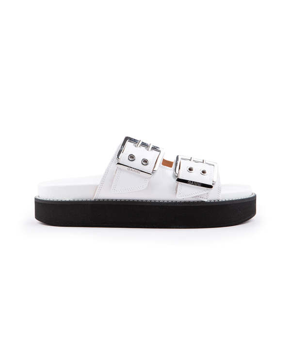 Ganni Wide Welt Chunky Buckle Flat Sandal - EGRET | Garmentory