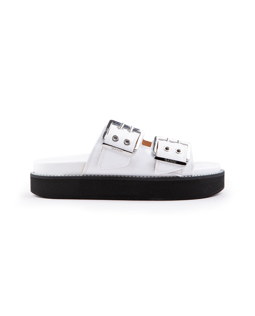 Ganni Wide Welt Chunky Buckle Flat Sandal - EGRET | Garmentory