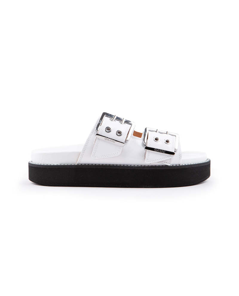 Ganni Wide Welt Chunky Buckle Flat Sandal - EGRET | Garmentory