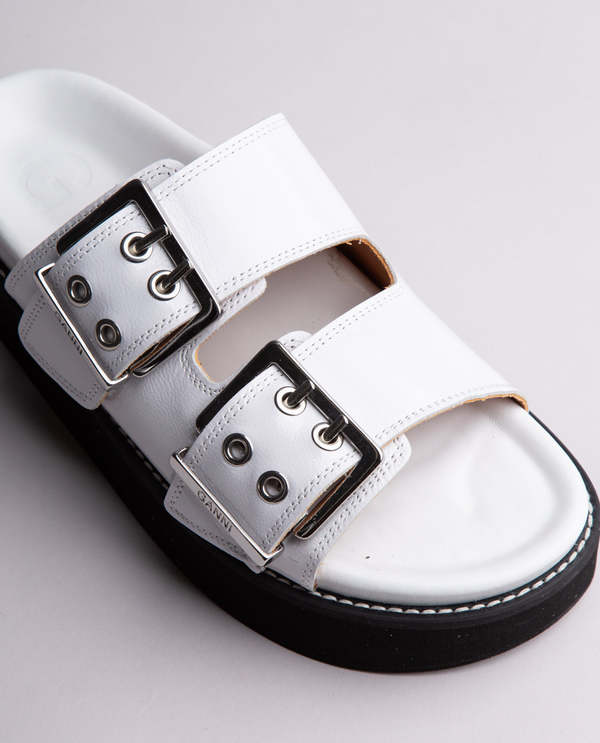 Ganni Wide Welt Chunky Buckle Flat Sandal - EGRET | Garmentory