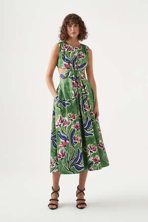 Aje Zorina Tie Midi Dress - Native Gumnut Floral
