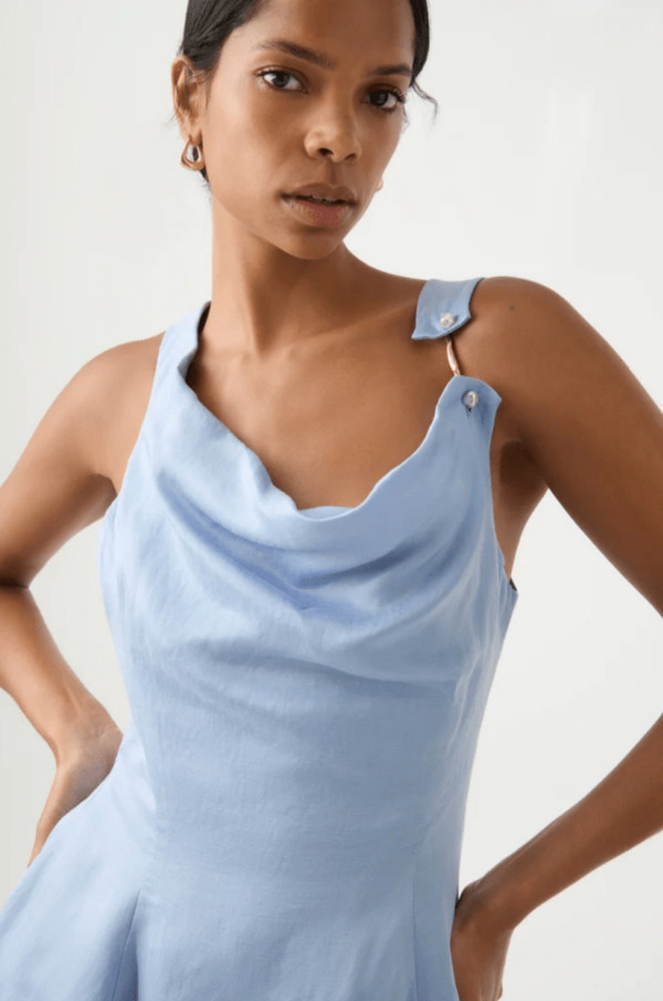 Aje Liberty Asymmetric Mini Dress - Steel Blue | Garmentory
