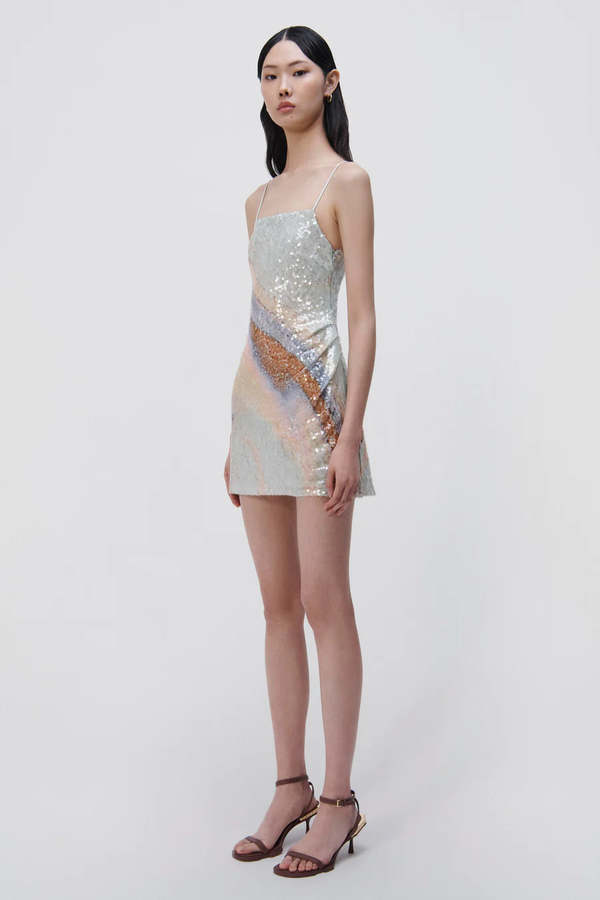 Jonathan Simkhai Franky Marble Sequins Dress - Seafoam Marble Print