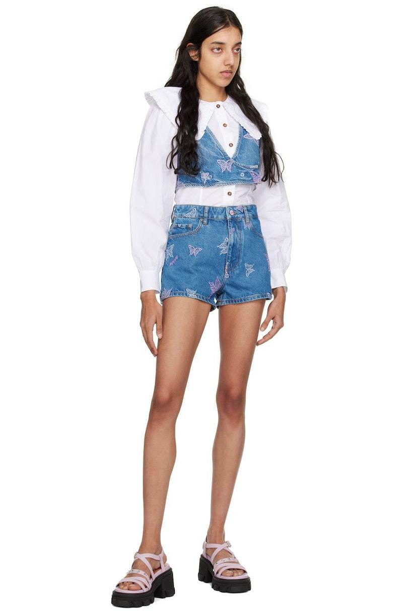 ☆GANNI☆BUTTERFLY LOGO DENIM SHORTS PANTS 正規品 GANNI Butterfly Shorts - Denim | Garmentory
