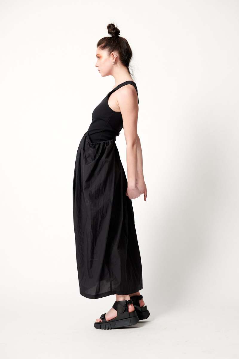 AMOMENTO SHEER JERSEY DRESS アモーメント Amomento Sheer Jersey Dress - Black | Garmentory