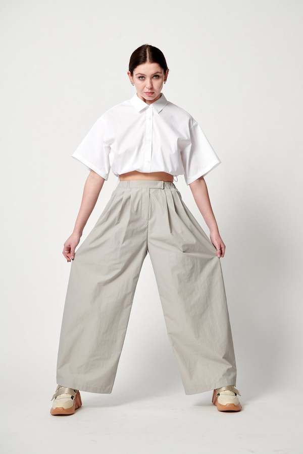 AMOMENTO Striped Crop Shirt - White | Garmentory