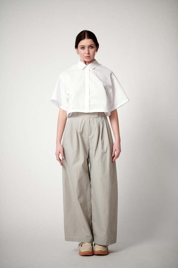 AMOMENTO Striped Crop Shirt - White | Garmentory