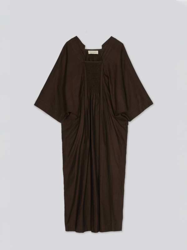 SAYAKA DAVIS NEW YORK Smocked Kaftan Dress - Brown | Garmentory