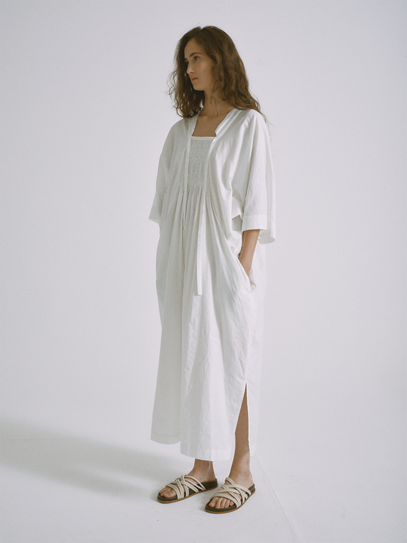 sayakadavis サヤカデイビス SMOCKED KAFTAN DRESS SAYAKA DAVIS NEW YORK Smocked Kaftan Dress - White | Garmentory