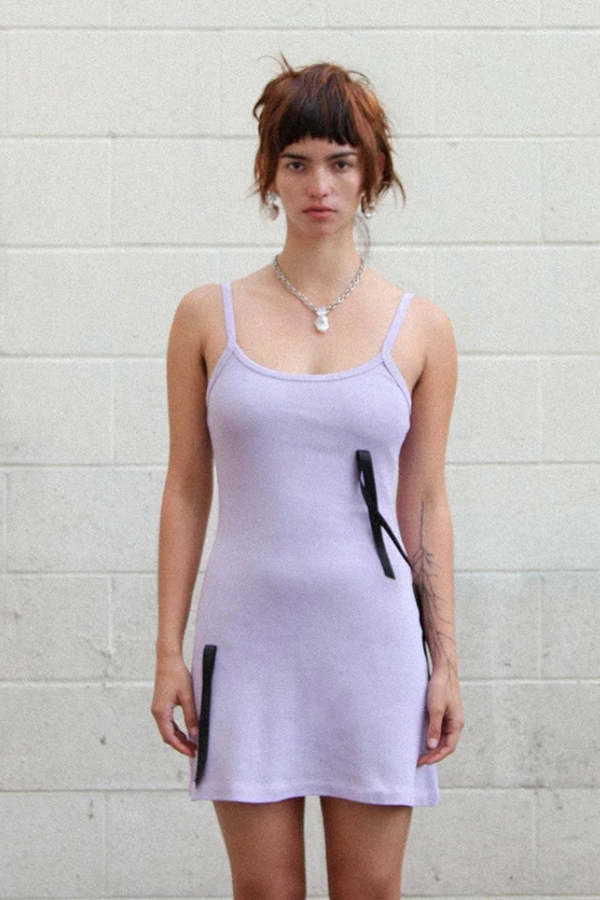 open lace back dress Taylor Lilac Tie Back Mini Dress - US 12 main image 1