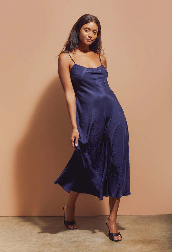 knee length dresses for ladies Lucia Green Satin Slip Midi Dress main image 0
