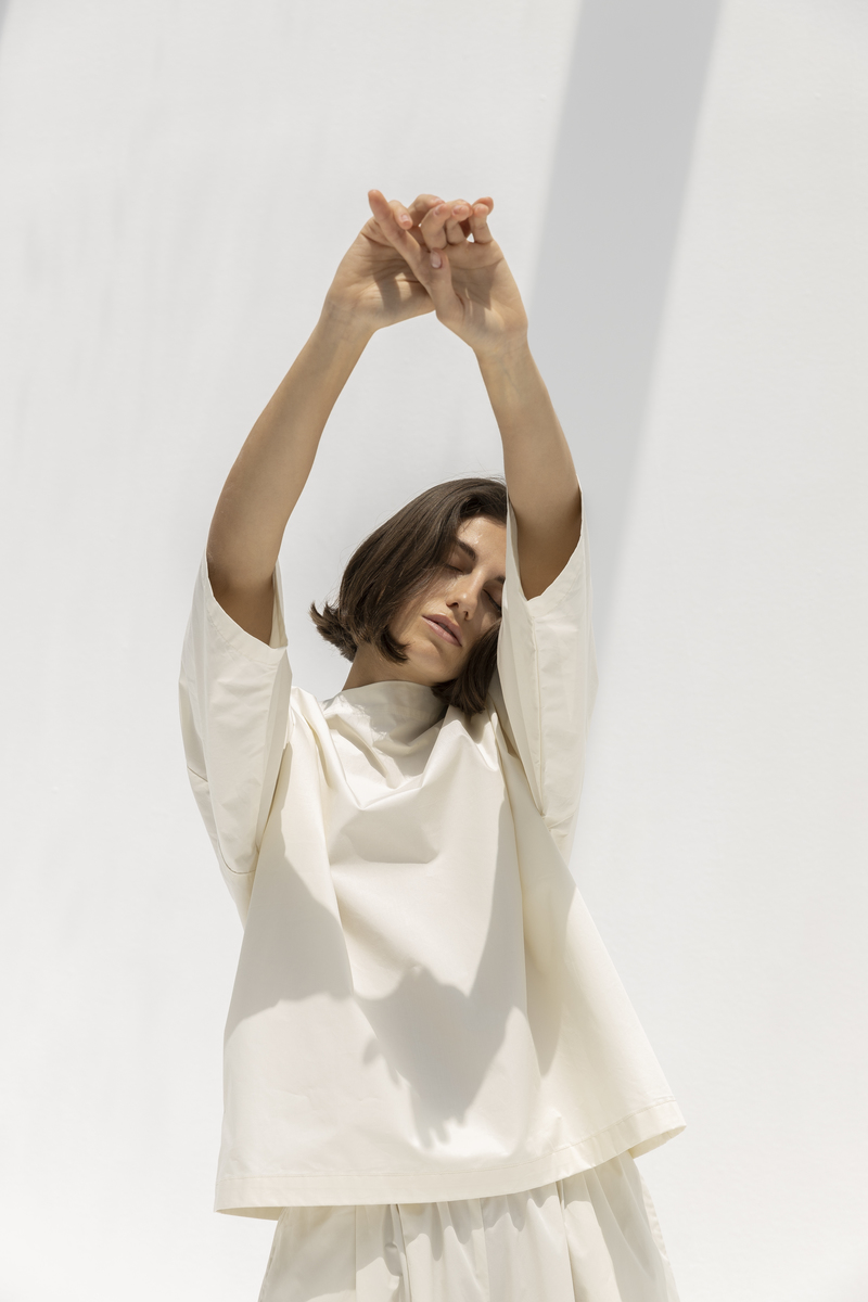 Black Crane Boat Neck Top - Cloud