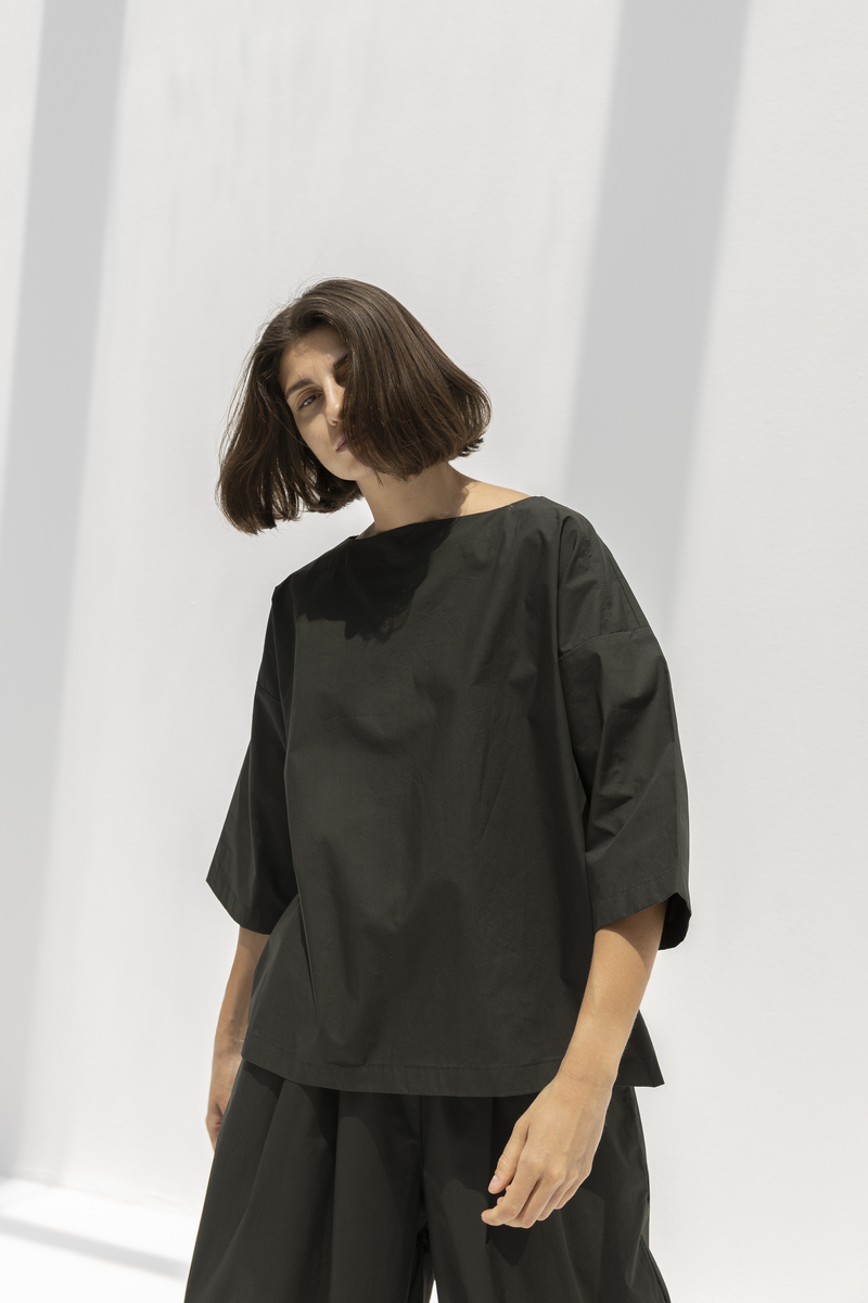Black Crane Boat Neck Top - Shadow Black Crane Boat Neck Top - Shadow