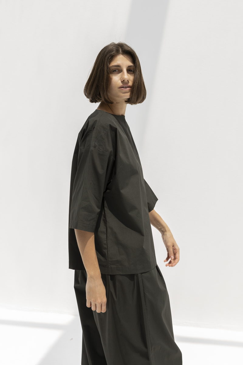 Black Crane Boat Neck Top - Shadow Black Crane Boat Neck Top - Shadow
