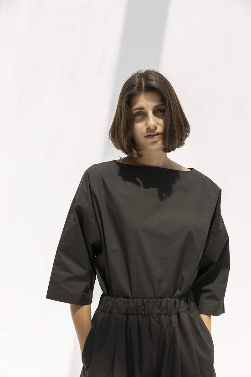 Black Crane Boat Neck Top - Shadow Black Crane Boat Neck Top - Shadow