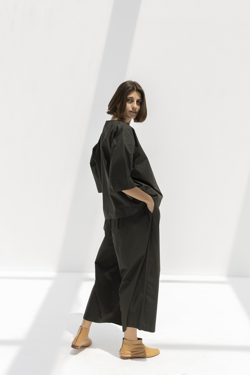Black Crane Boat Neck Top - Shadow Black Crane Boat Neck Top - Shadow