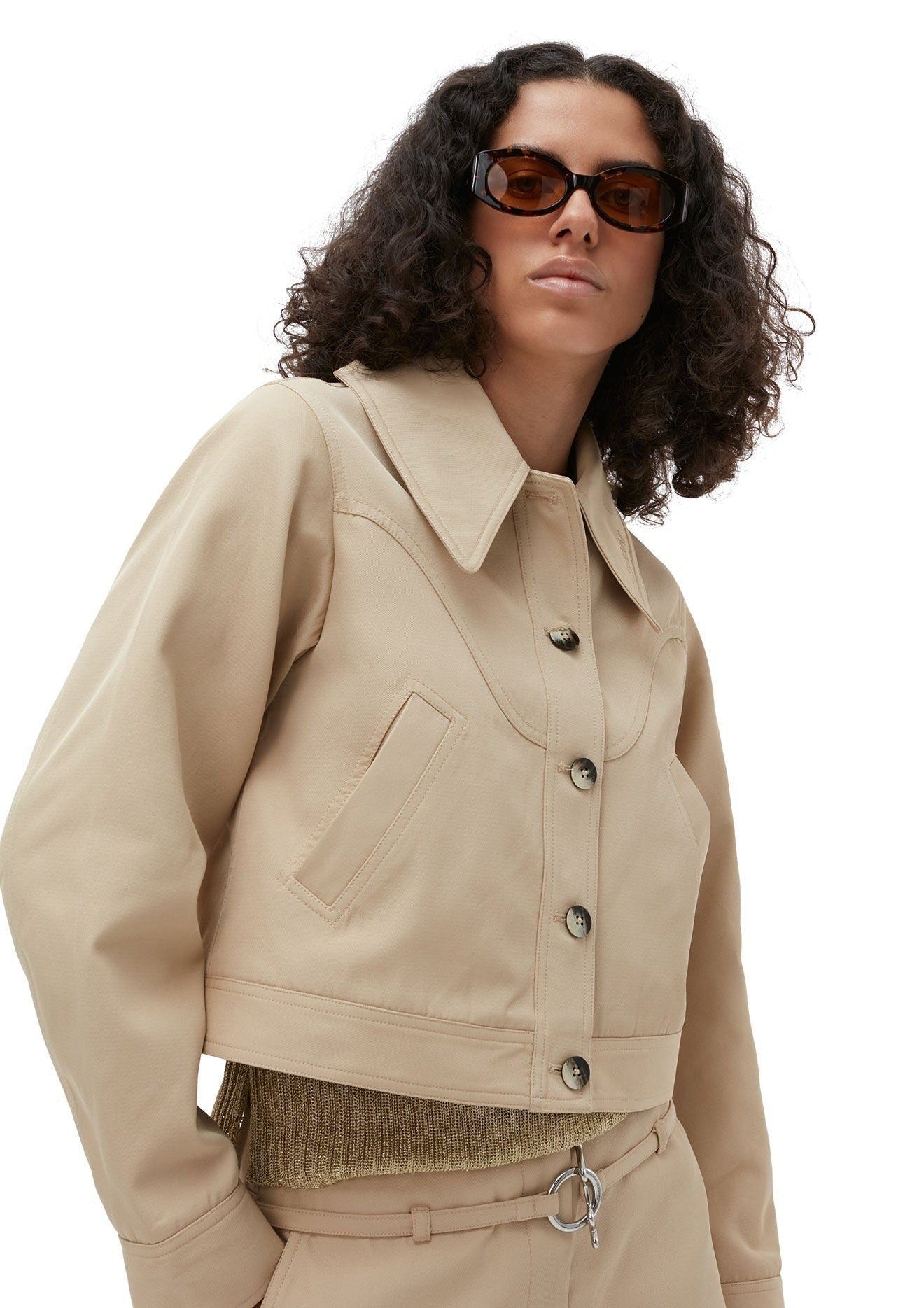 【関税&送料込】Ganni Beige Twill Jacket Ganni Heavy Twill Short Jacket - Pake Khaki | Garmentory