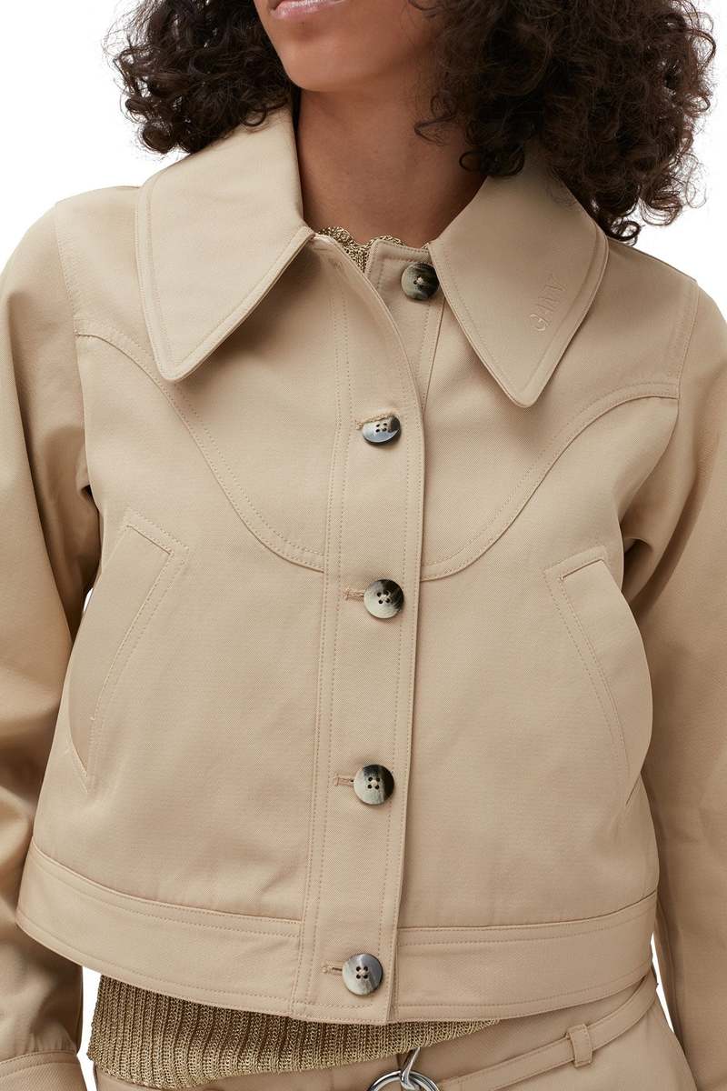 Ganni Heavy Twill Short Jacket - Pale Khaki | Garmentory