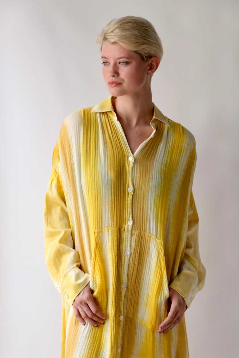 Raquel Allegra Caftan Shirt - Yellow Stripes | Garmentory
