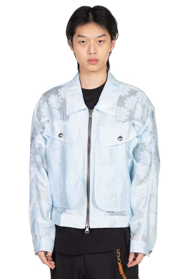 ANDERSSON BELL Flower Sheer Zip-Up Jacket Blue Garmentory