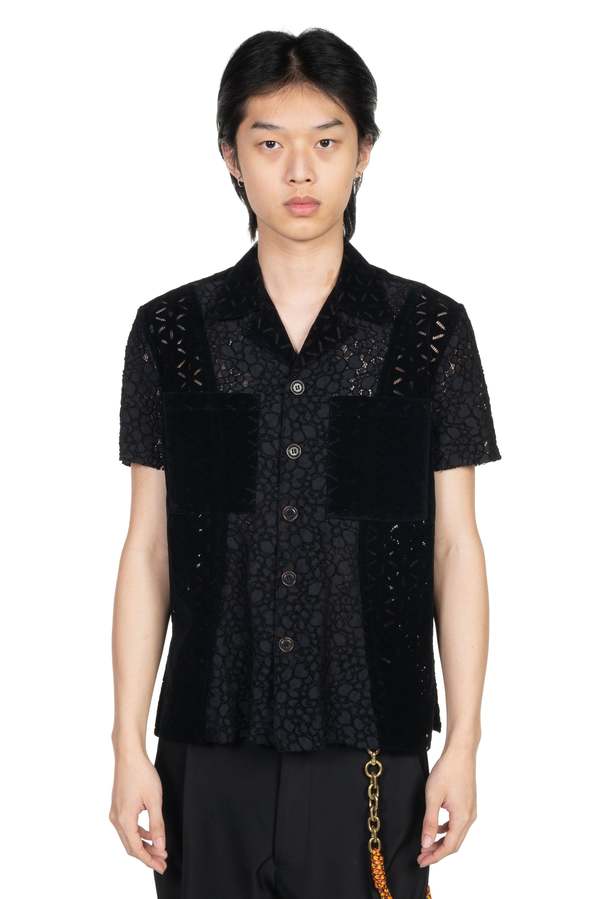 ANDERSSON BELL Half Sheer Flower Lace Shirt - Black | Garmentory
