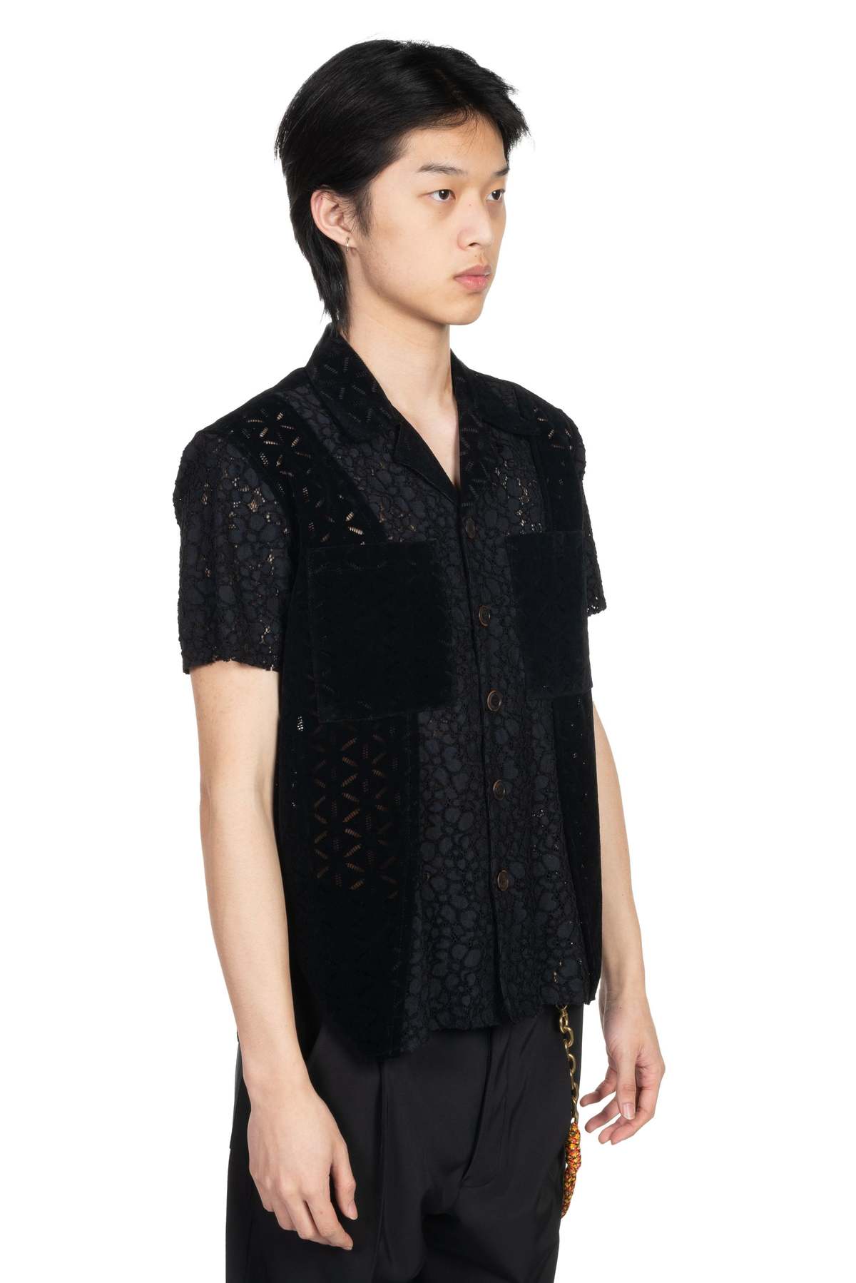 ANDERSSON BELL Half Sheer Flower Lace Shirt - Black | Garmentory