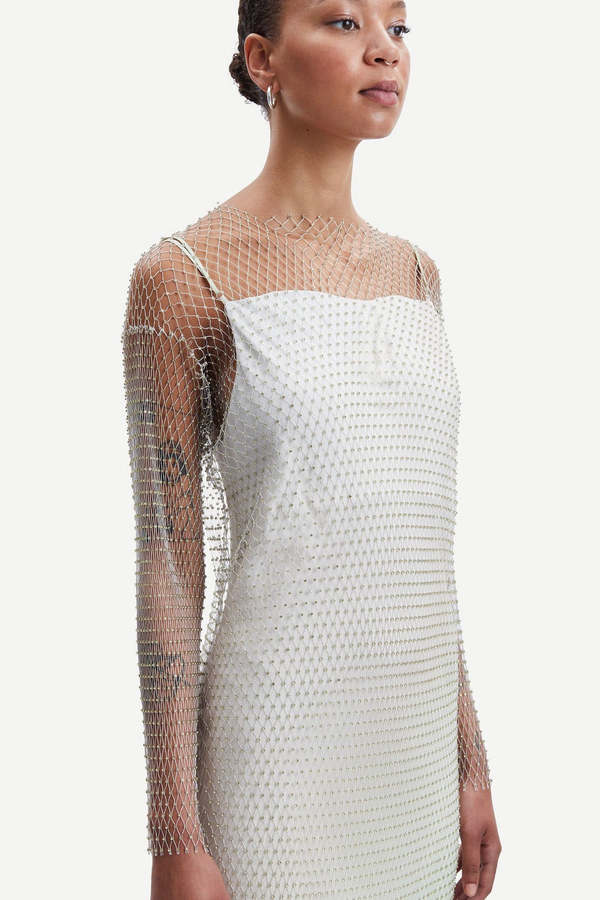 Samsoe Samsoe Evelina Mesh Dress - Nimbus Cloud | Garmentory