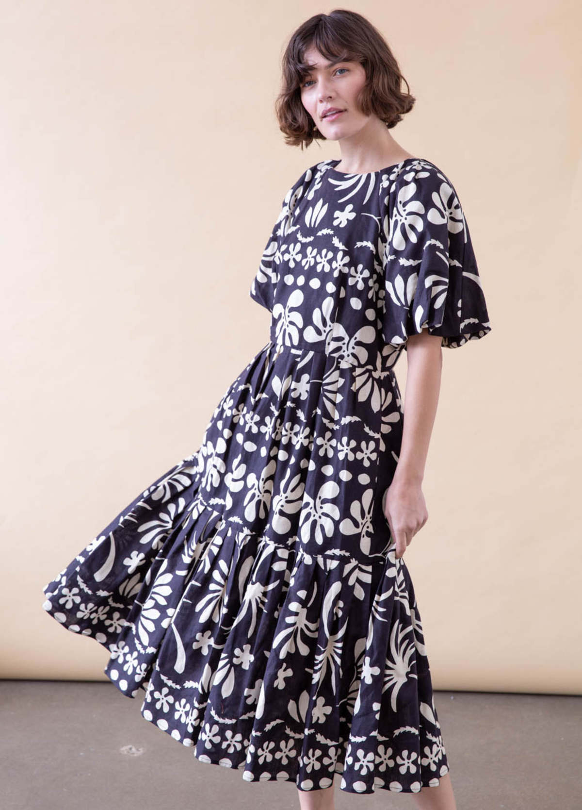 cotton a-line dress Buy Black Printed Cotton A-Line Dress Online at Rs.849 main image 1