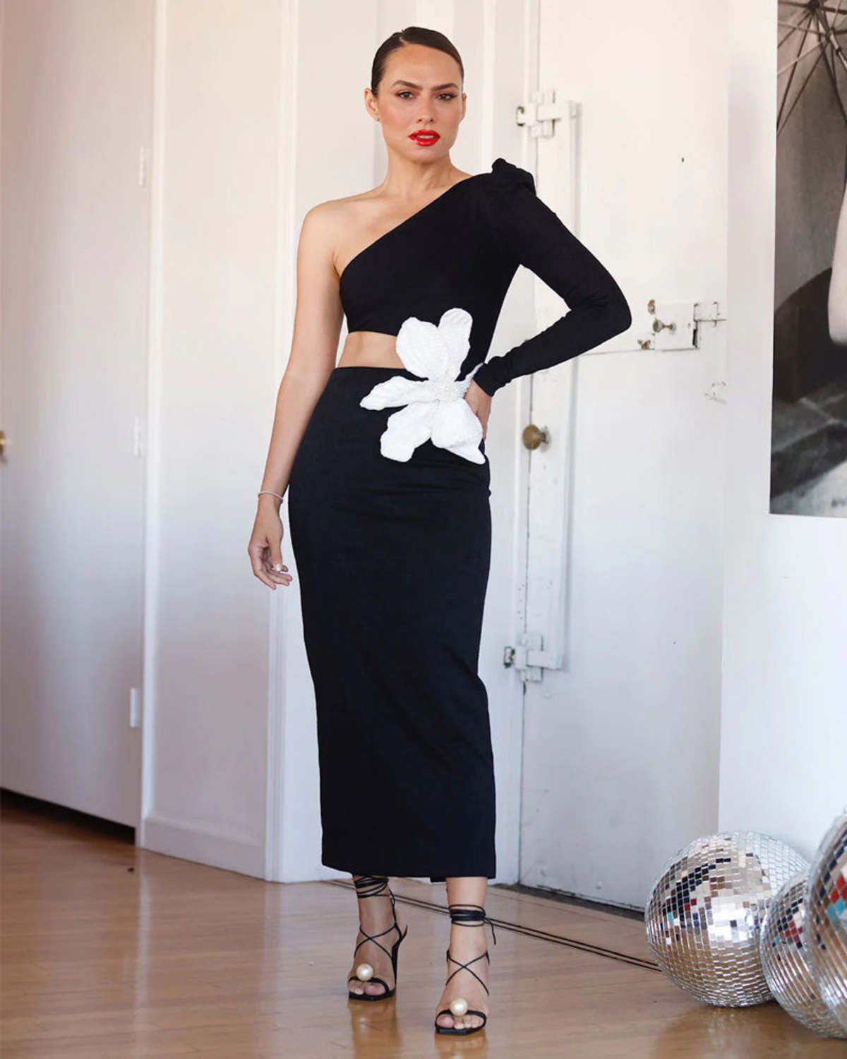 Patbo One Shoulder Maxi Dress - Flower Applique - Image 1 of 4