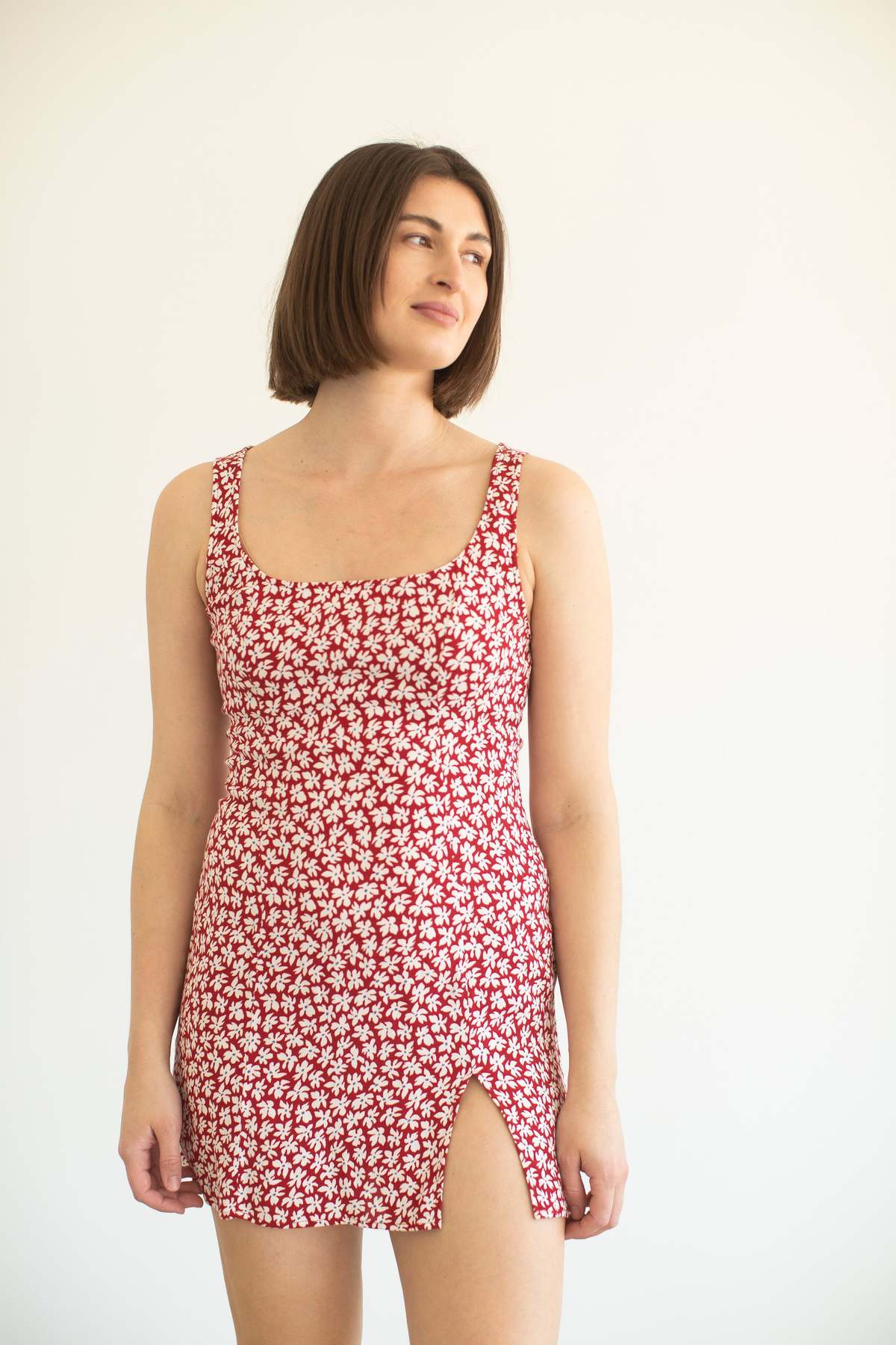 open lace back dress Leshi Mini Dress in Red Gingham , Scoop Neckline main image 1