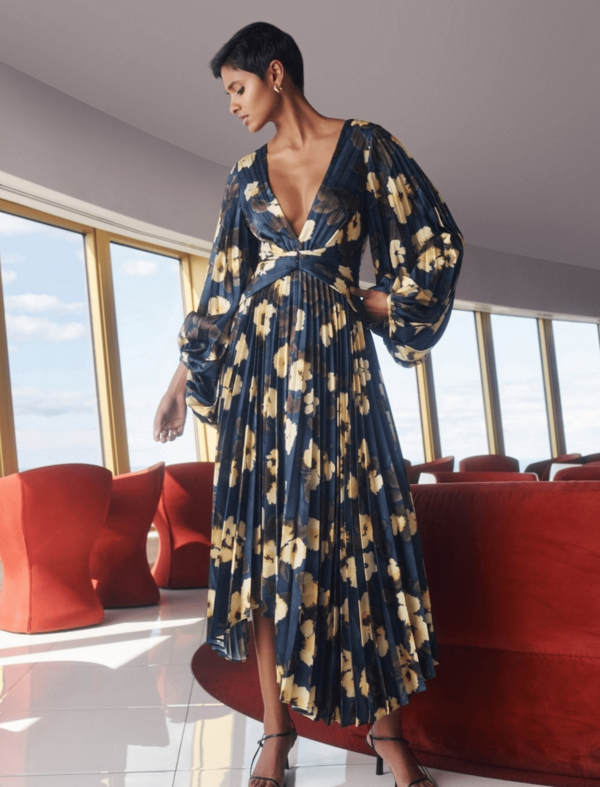 acler Palms Long Sleeve Midi Dress - Navy Floral