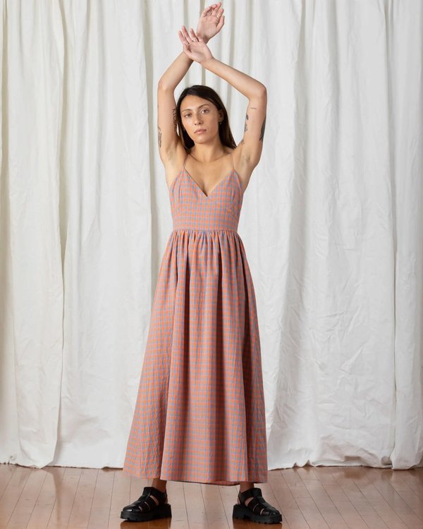 Ali Golden Tie Back Maxi Dress - Coral Plaid | Garmentory
