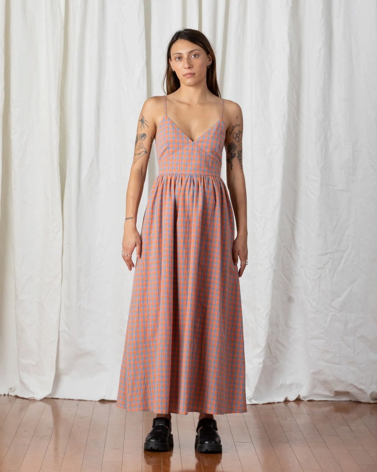 Ali Golden Tie Back Maxi Dress - Coral Plaid | Garmentory