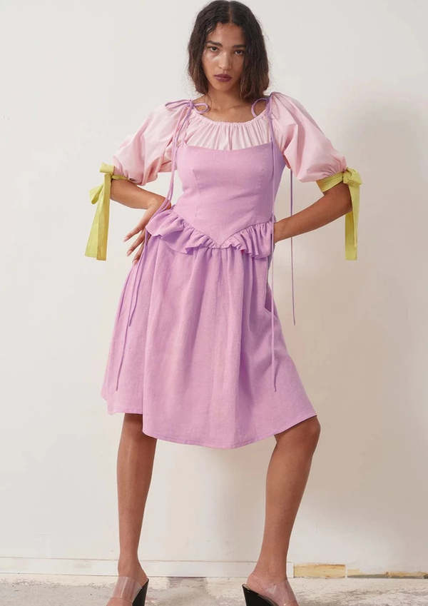 chinese dress ladies Linen Wrap Dress in Lilac – Linen Swan