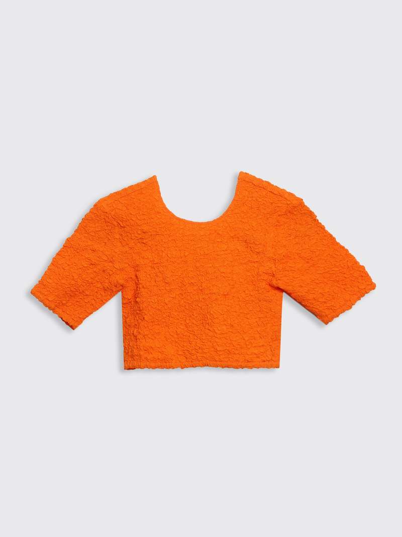 Ganni Cotton Poplin O-Neck Cropped Smock Top - Vibrant