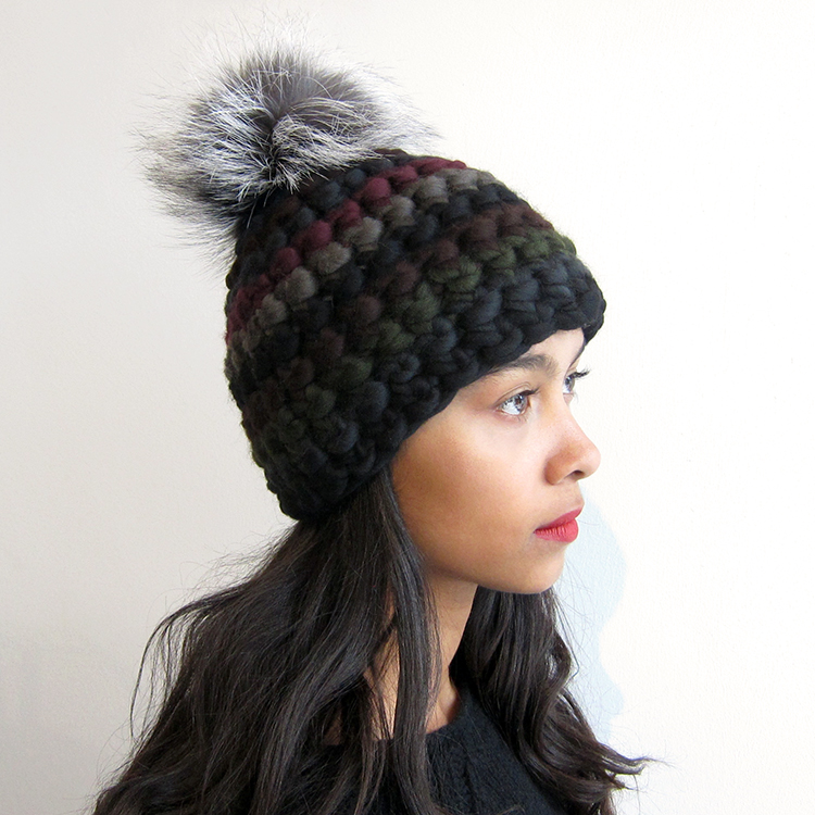 Mischa Lampert Beanie Stripe Pomster - Darks/Silver Fox 